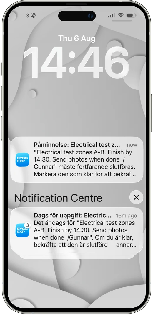 ByggExp-appen: push-påminnelser om oppgaver og frister på låseskjermen